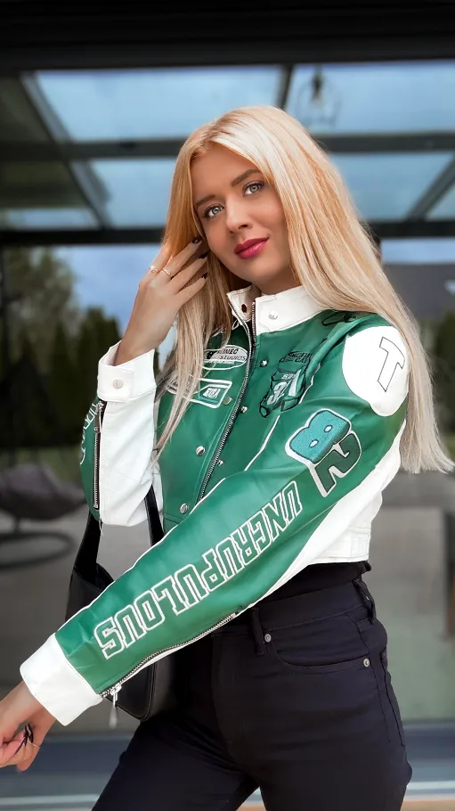 Zielona kurtka BIKER z eko skóry ONE SIZE - R149