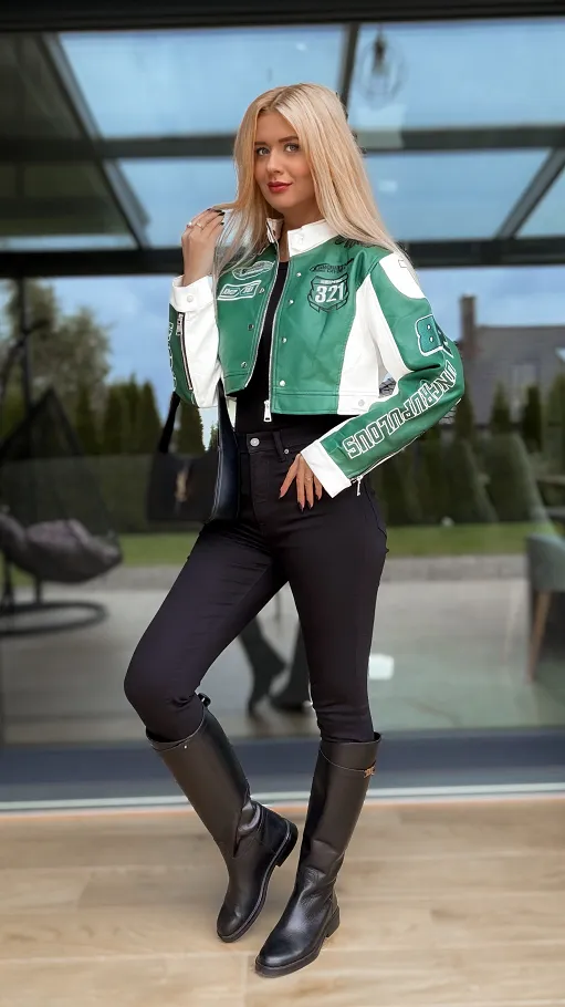 Zielona kurtka BIKER z eko skóry ONE SIZE - R149