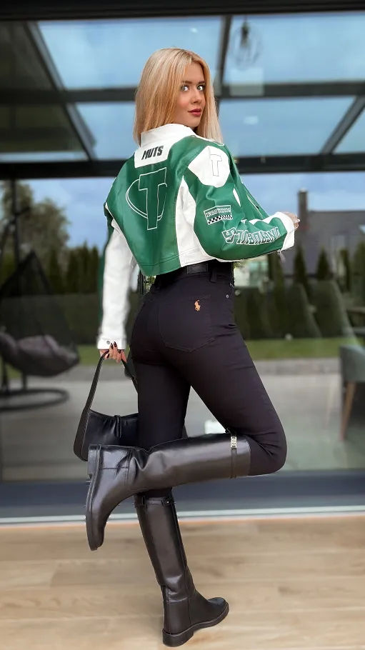 Zielona kurtka BIKER z eko skóry ONE SIZE - R149