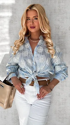 Cudowna błękitna koszula w mini cyrkonie i haftowania ONE SIZE - P600