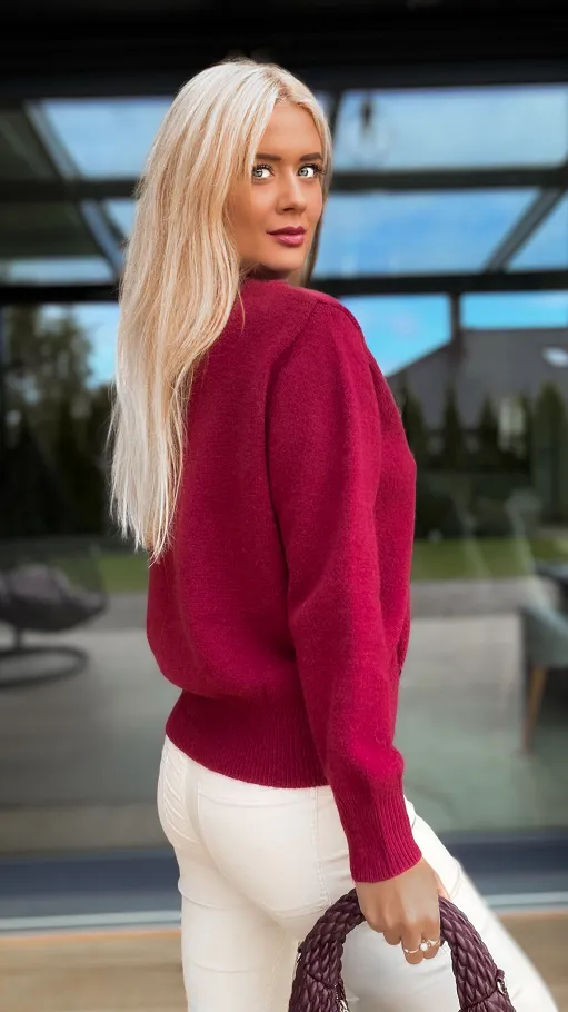 Klasyczny sweter z misiem w kolorze bordo - R150B