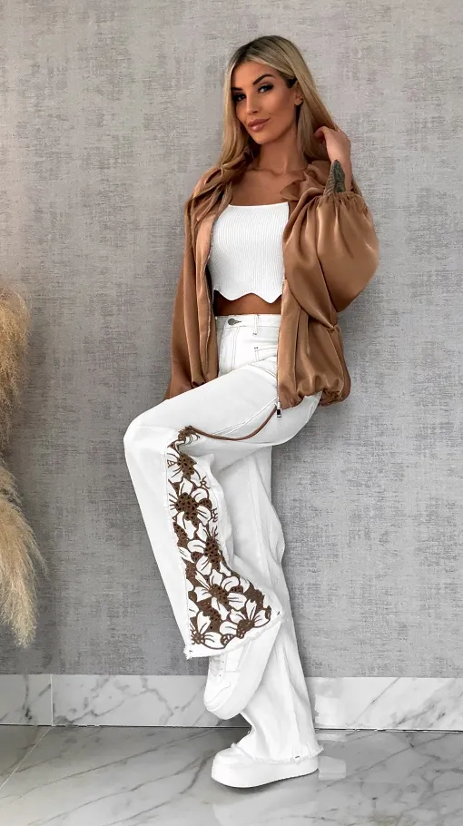 Satynowa elegancka bomberka na zamek BEŻOWA - R462