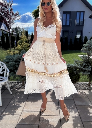 Cudowna letnia spódnica w stylu BOHO ze złotymi ozdobami - N331