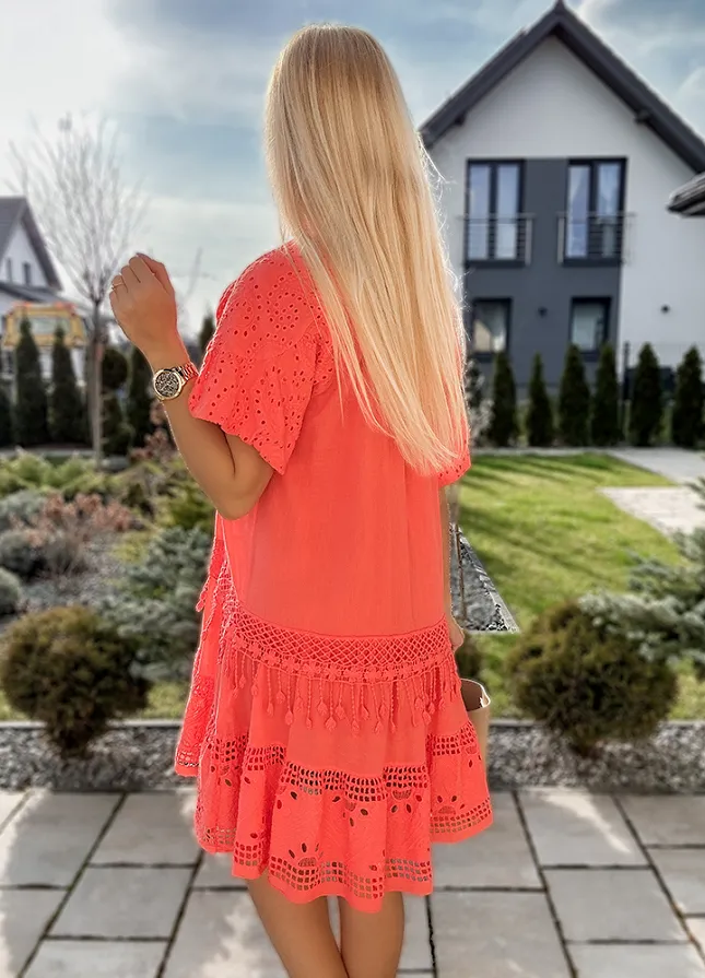 Bawełniana sukienka z guzikami KORALOWA - M870