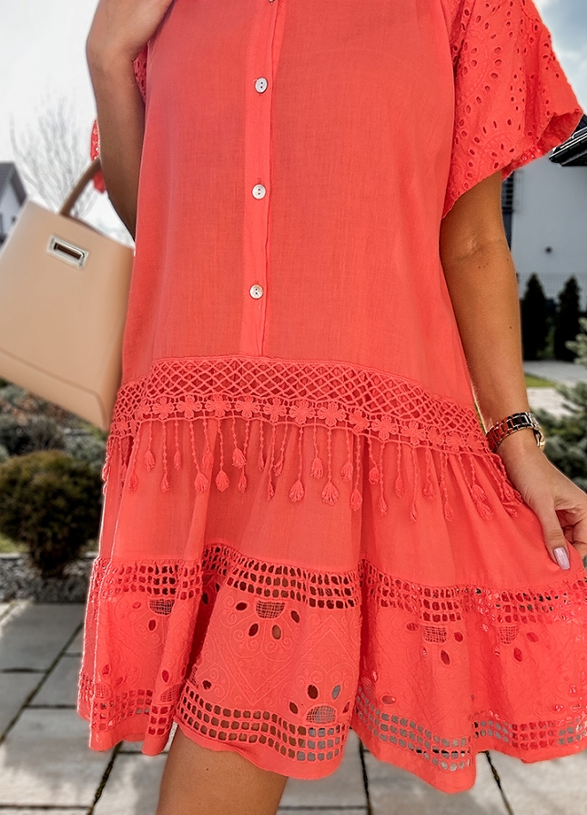 Bawełniana sukienka z guzikami KORALOWA - M870