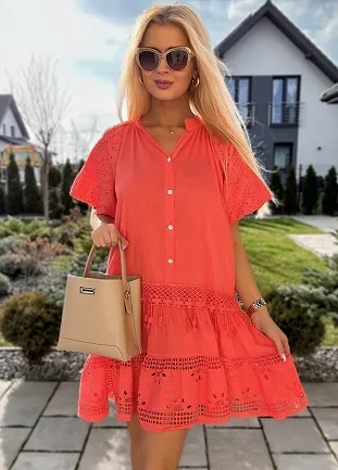 Bawełniana sukienka z guzikami KORALOWA - M870