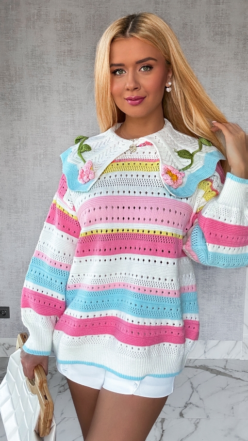 Stylowy luźny sweter z pięknym kołnierzykiem PREMIUM - P177