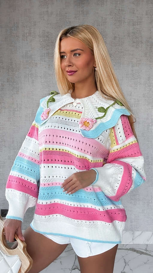 Stylowy luźny sweter z pięknym kołnierzykiem PREMIUM - P177