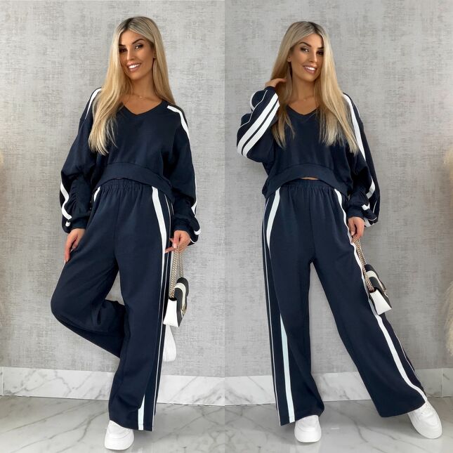 Bawełniany DRES w granatowym kolorze z białymi wstawkami - R474