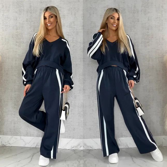 Bawełniany DRES w granatowym kolorze z białymi wstawkami - R474