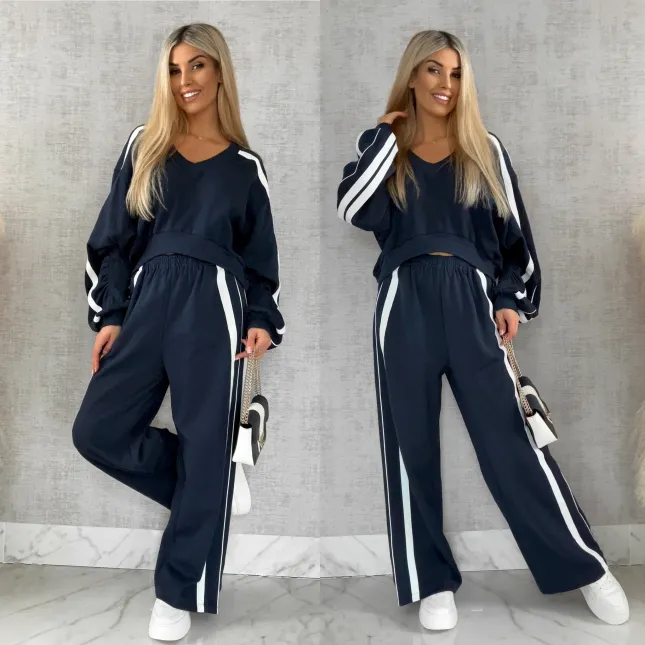 Bawełniany DRES w granatowym kolorze z białymi wstawkami - R474