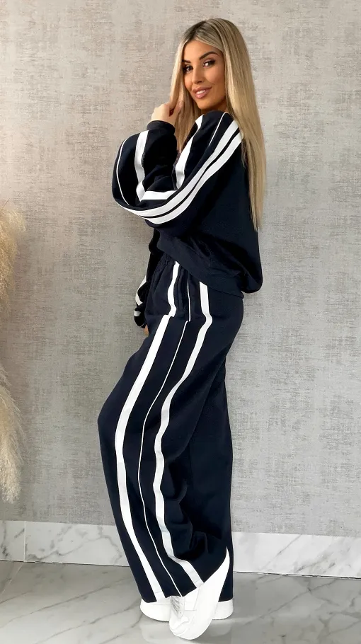 Bawełniany DRES w granatowym kolorze z białymi wstawkami - R474