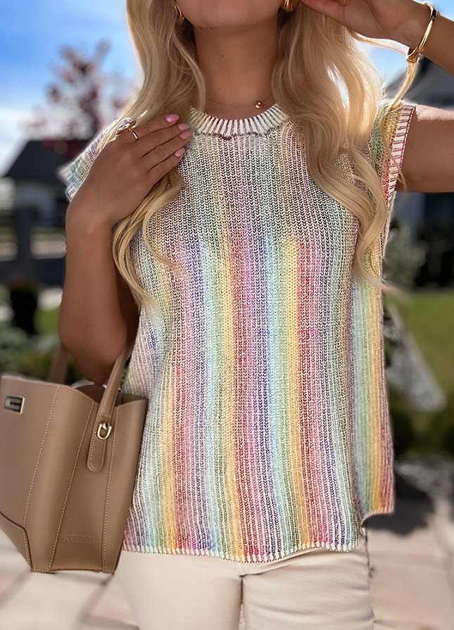 Cudowny wiosenny bezrękawnik w stylu lekkiego sweterka MULTI KOLOR - N186