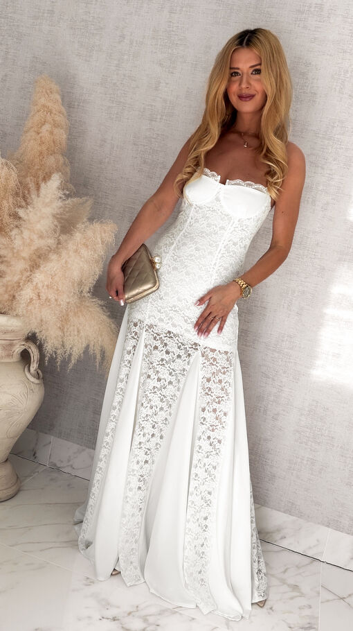 Elegancka maxi długa sukienka z koronki WHITE - S061