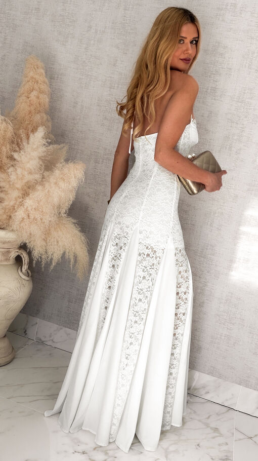 Elegancka maxi długa sukienka z koronki WHITE - S061