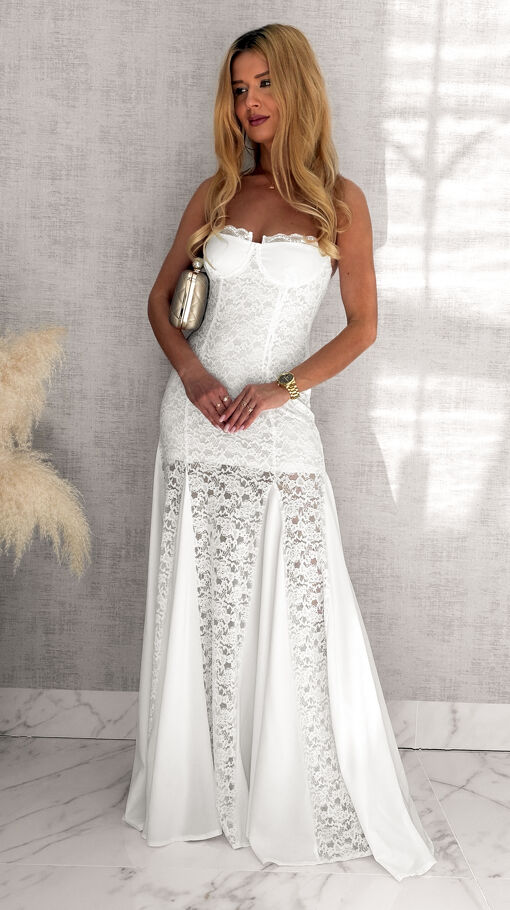 Elegancka maxi długa sukienka z koronki WHITE - S061