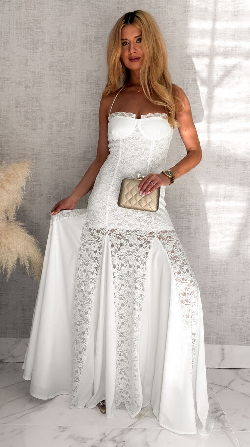Elegancka maxi długa sukienka z koronki WHITE - S061