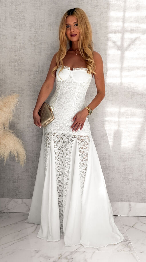 Elegancka maxi długa sukienka z koronki WHITE - S061