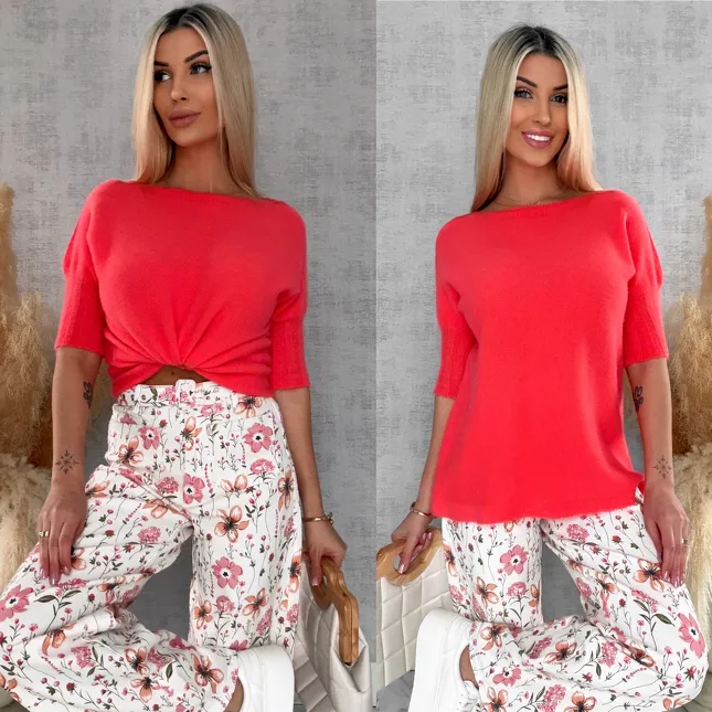 Idealny wiosenny sweter z krótkim rękawem POMARAŃCZ - R660B