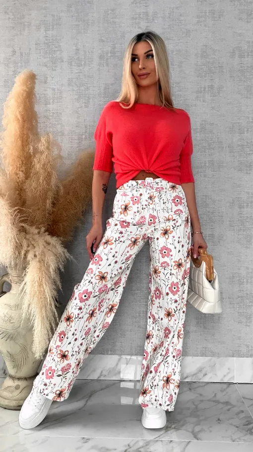 Idealny wiosenny sweter z krótkim rękawem POMARAŃCZ - R660B