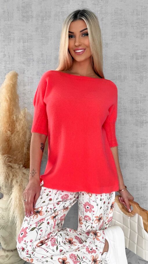Idealny wiosenny sweter z krótkim rękawem POMARAŃCZ - R660B