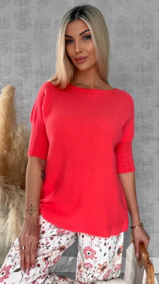 Idealny wiosenny sweter z krótkim rękawem POMARAŃCZ - R660B