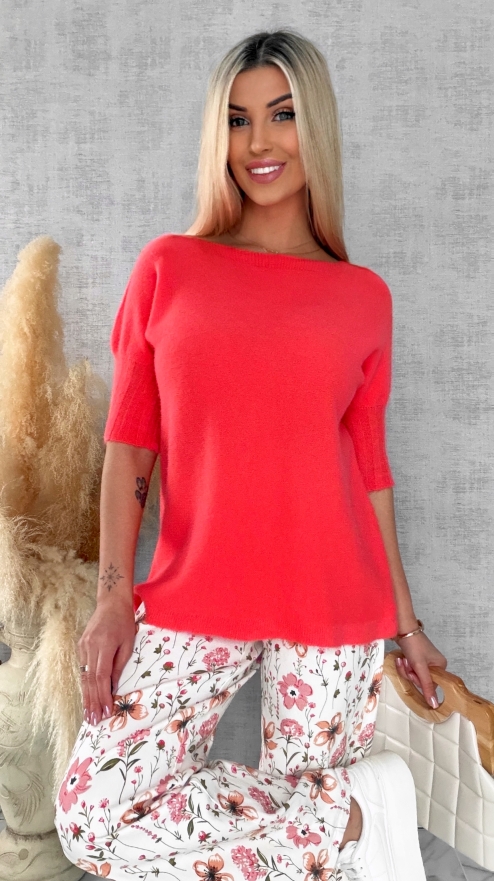 Idealny wiosenny sweter z krótkim rękawem POMARAŃCZ - R660B