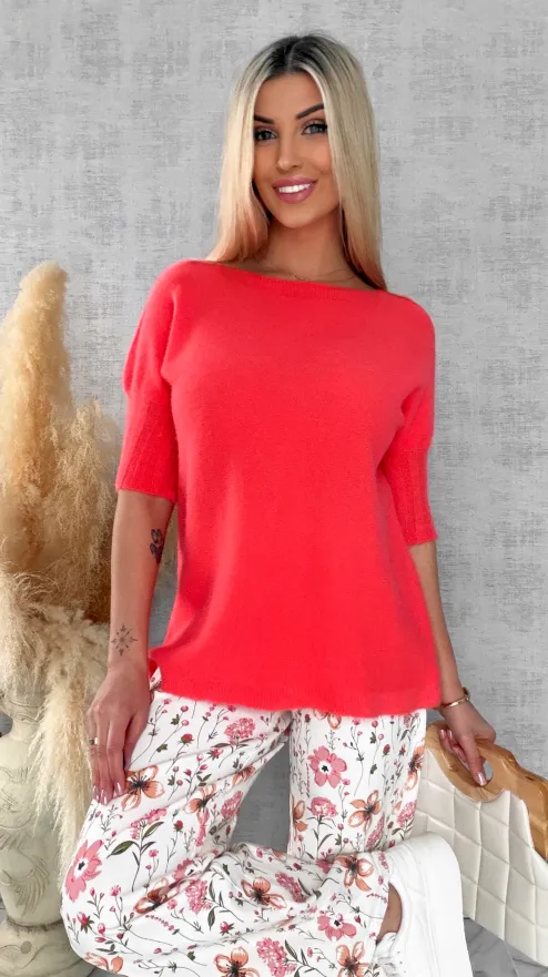 Idealny wiosenny sweter z krótkim rękawem POMARAŃCZ - R660B