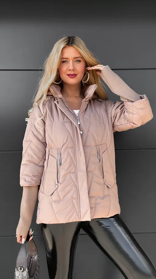 Lekka kurtka zimowa z kapturem i odpinanymi ściągaczami na rękawach FANGO - R012A