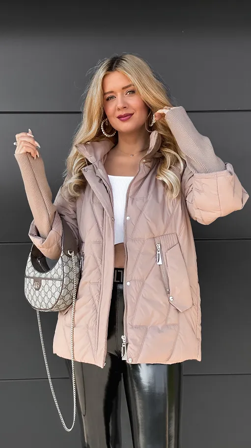 Lekka kurtka zimowa z kapturem i odpinanymi ściągaczami na rękawach FANGO - R012A