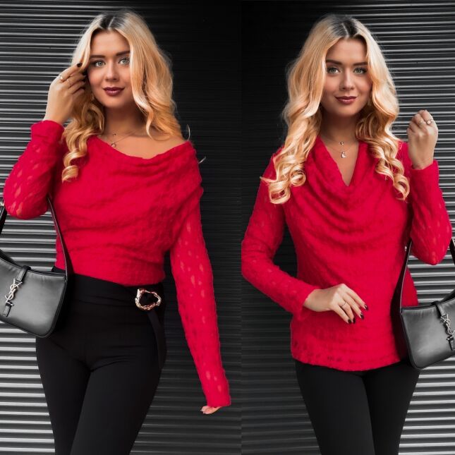 Koronkowa czerwona bluzka z dekoltem woda ONE SIZE - R401A
