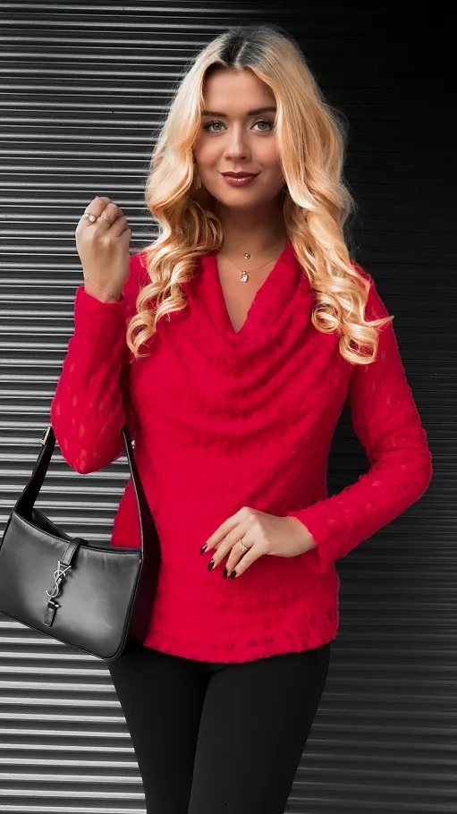 Koronkowa czerwona bluzka z dekoltem woda ONE SIZE - R401A