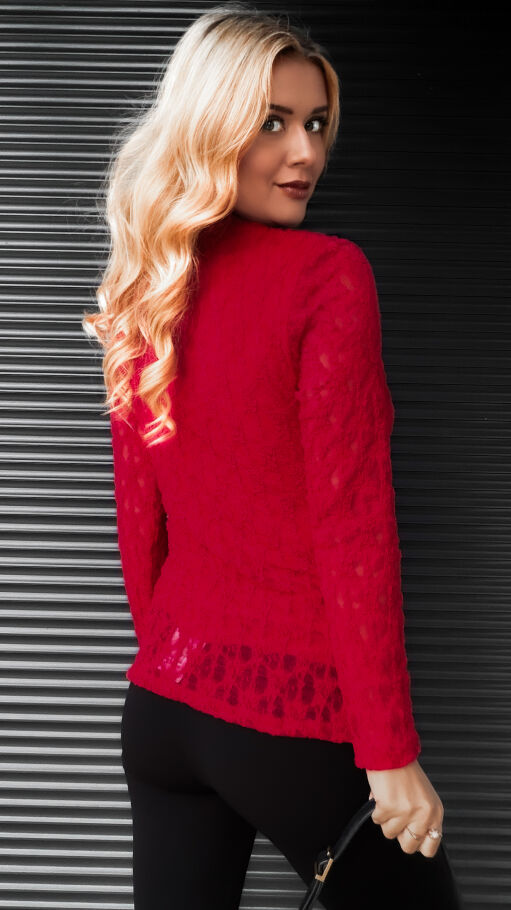 Koronkowa czerwona bluzka z dekoltem woda ONE SIZE - R401A