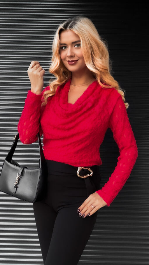 Koronkowa czerwona bluzka z dekoltem woda ONE SIZE - R401A