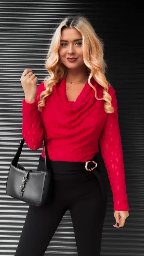 Koronkowa czerwona bluzka z dekoltem woda ONE SIZE - R401A