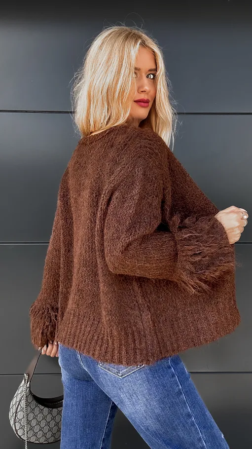 Brązowy krótki kardigan z guzikiem ONE SIZE - P973A