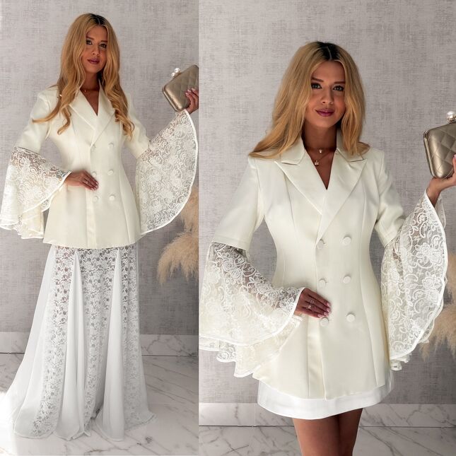 Elegancka marynarka z koronkowymi rękawami WHITE OFF - S047