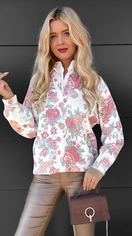 Piękny sweter z wiskozy cały w kwiaty ONE SIZE - R093