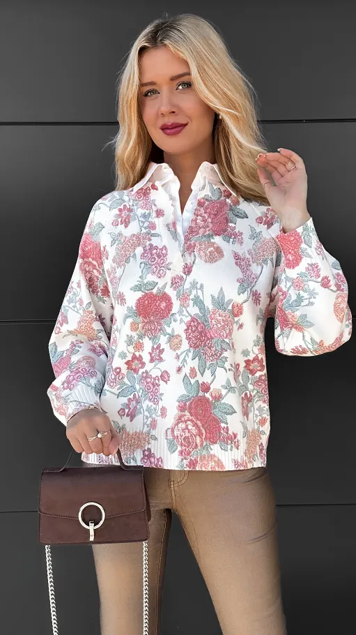 Piękny sweter z wiskozy cały w kwiaty ONE SIZE - R093