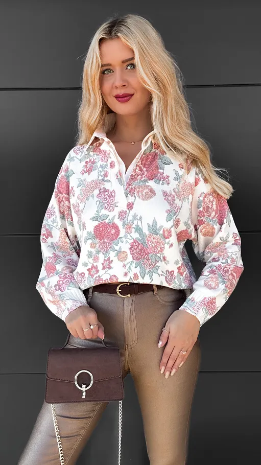 Piękny sweter z wiskozy cały w kwiaty ONE SIZE - R093