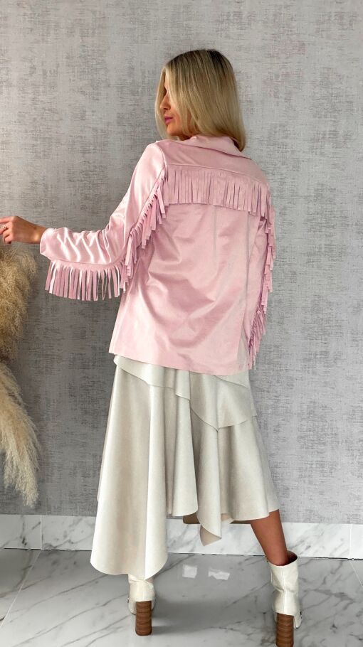 Oryginalna zamszowa narzutka z frędzlami ONE SIZE pink - R519