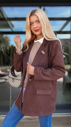 Cudna zamszowa marynarka na jesień BRĄZOWA - R129