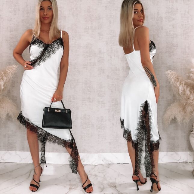 Elegancka biała sukienka w asymetrycznym kroju ONE SIZE - R557