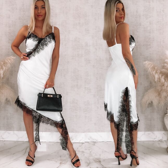 Elegancka biała sukienka w asymetrycznym kroju ONE SIZE - R557