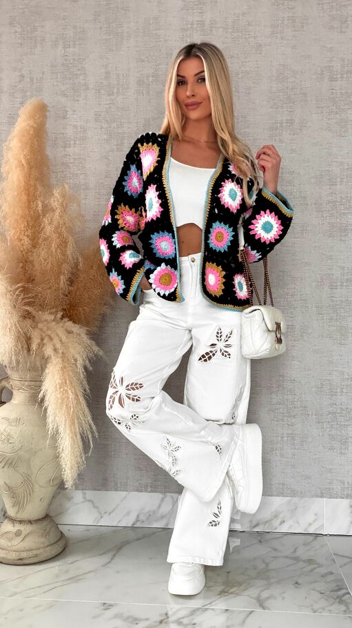Modny wiosenny KARDIGAN szydełkowy ONE SIZE - R733