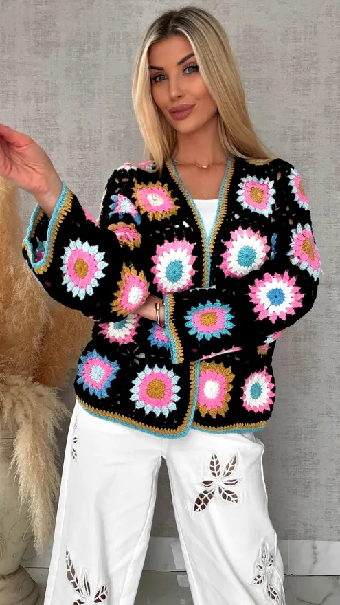 Modny wiosenny KARDIGAN szydełkowy ONE SIZE - R733