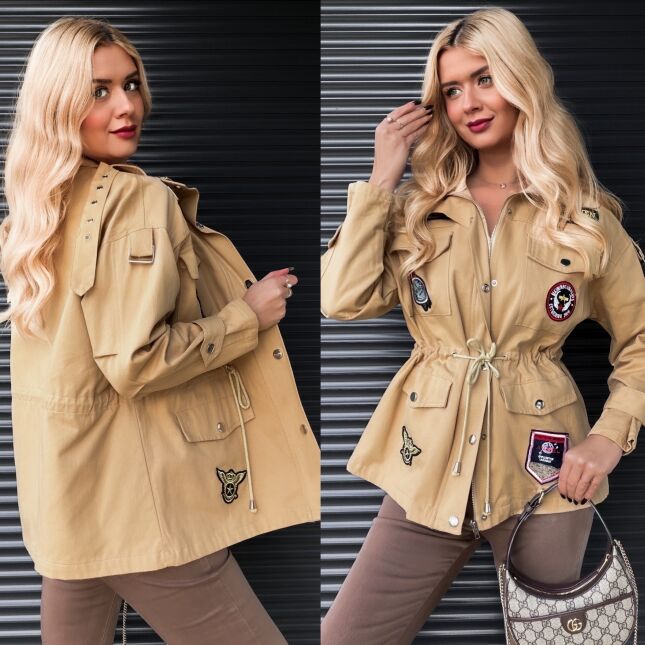 Miodowa kurtka jeansowa w stylu MILITARY - R267A