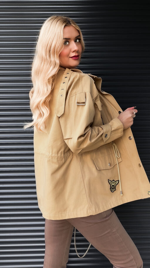 Miodowa kurtka jeansowa w stylu MILITARY - R267A