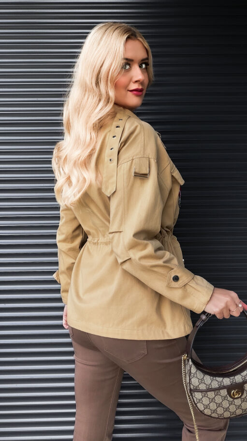 Miodowa kurtka jeansowa w stylu MILITARY - R267A