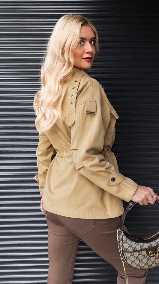 Miodowa kurtka jeansowa w stylu MILITARY - R267A